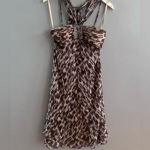 BCBGMaxAzria Brown and Cream Silk Dress